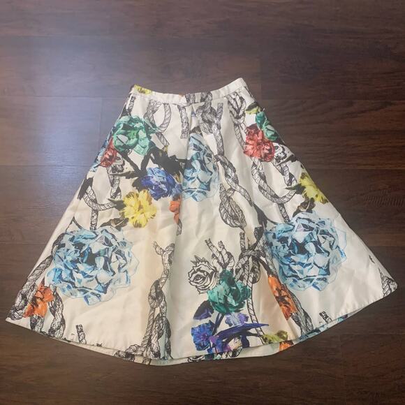 Tibi cream multicolor floral print scuba midi skirt - Picture 2 of 7